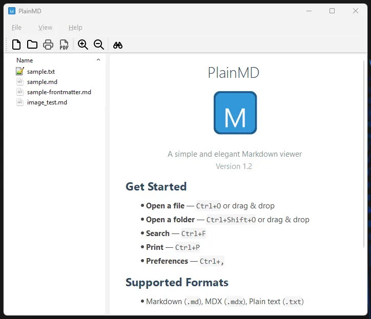 PlainMD Screenshot v1.2.0
